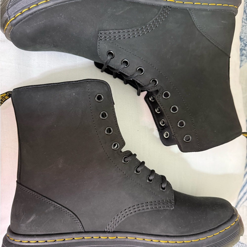 Dr. Martens Black Lace-Up Boots with Yellow Stitching